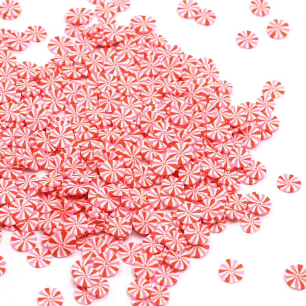 Red White Round Peppermint Polymer Clay Slice Christmas Candy Sprinkles Colorful For DIY Crafts Tiny Cute Bonbon Candy Plastic M