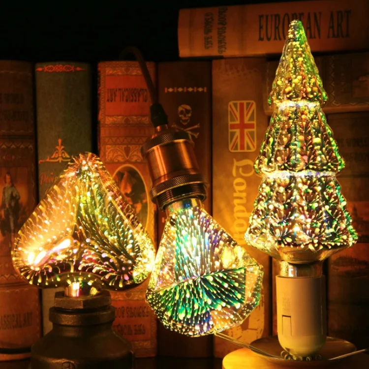 Home Lighting Christmas Decoration Colorful Diamond Shape E27 3D Glass LED Firework Bulb
