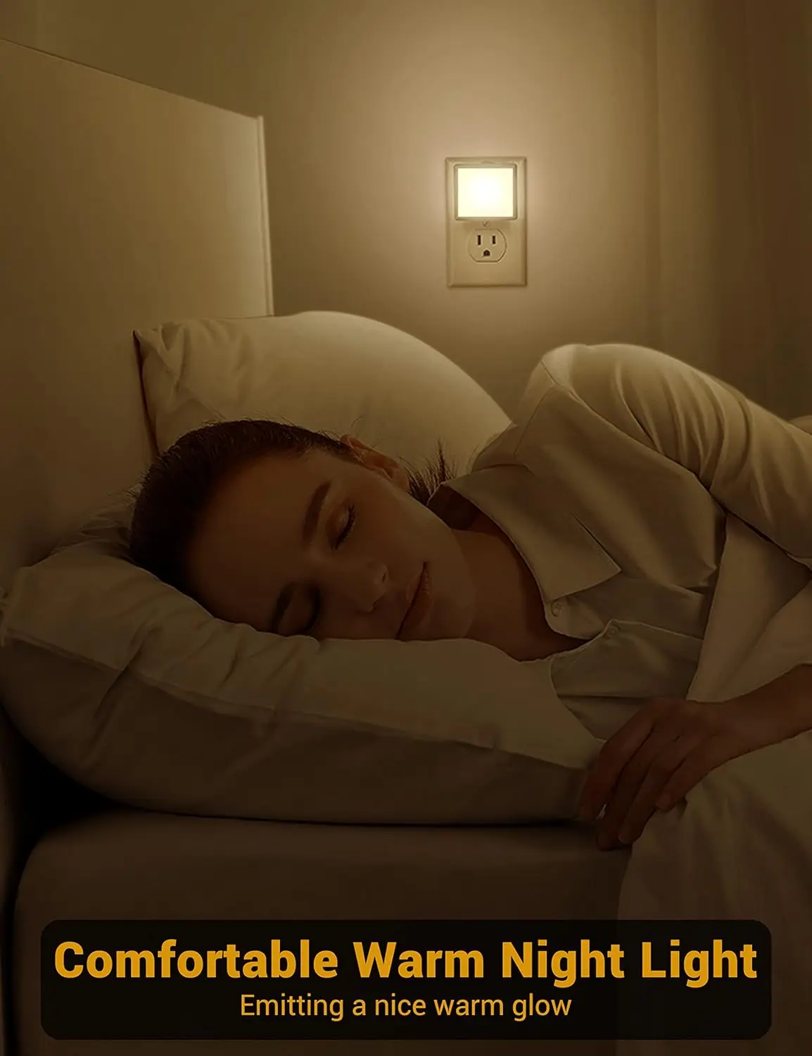 LOHAS UK Plug 0.3W 3000K Warm White LED Night Light Mini Square Energy Saving Night Lamp with Dusk to Dawn light sensor