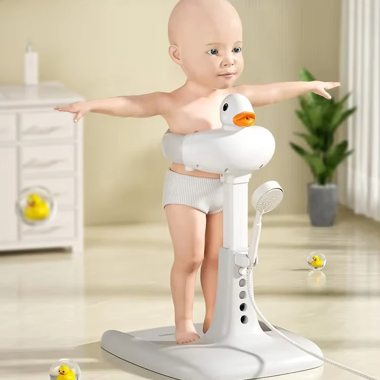 Portable Duck Shaped Baby Toddler Bath Shower Helper Handle Adjust Length Stand Themselves