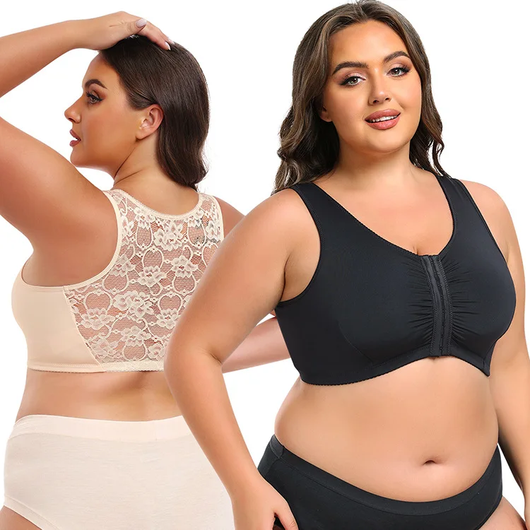 Large Full Cup Bra for Women Hide Back Fat Plus Size Underwear Big Breast Vest Lace Bra Front Closure Open Ladies Push Up Bra