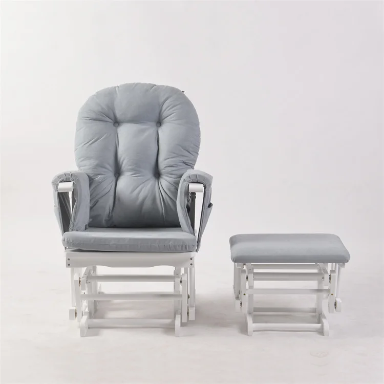 Grey Milk Color Rocking Breast Feeding Baby Sleeping Reclinable Glider Chair with Stool