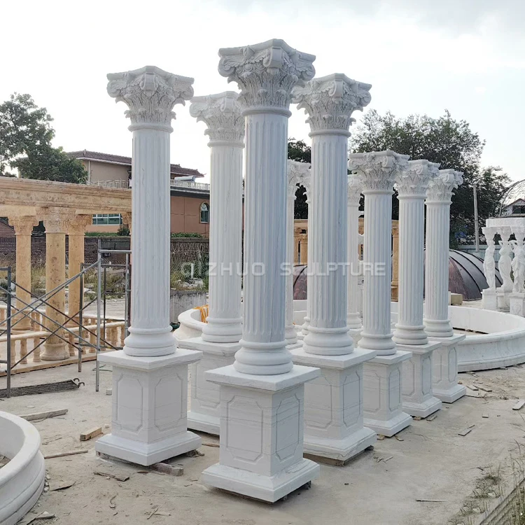 Outdoor Villa Building Decor Hand Carved Roman Pillars Column White Marble Stone Column