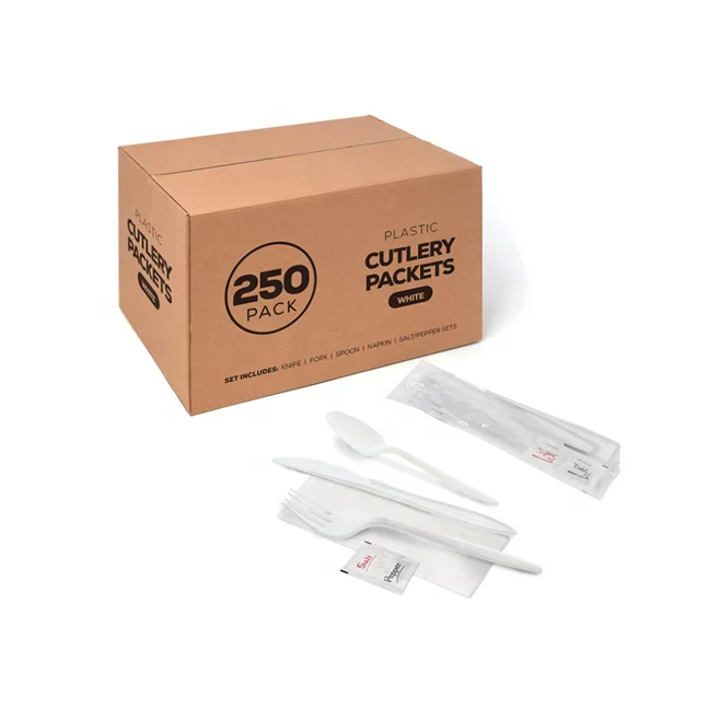 fuling technology cutlery set combo packing disposable wrapped plastic knife fork and spoon napkin set