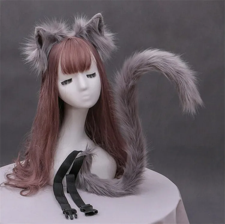2021 New Fashion Kit Fur Cosplay Set Cat Ears and Tail Set for Party