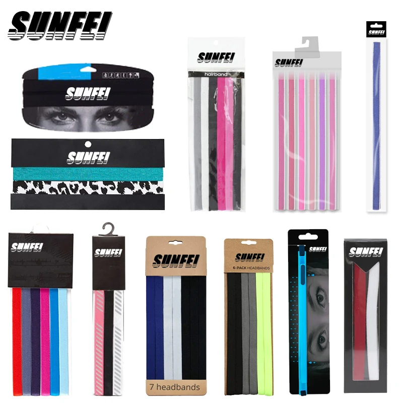 sunfei Custom logo yoga Sports Headbands Fitness Colorful Nylon Elastic Head band anti slip Women Hair Accessories for kid/adult