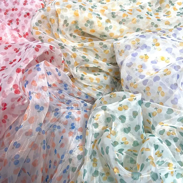 2022 Custom embroidered  burnout organza lace fabric 100% polyester floral digital prints organza fabric