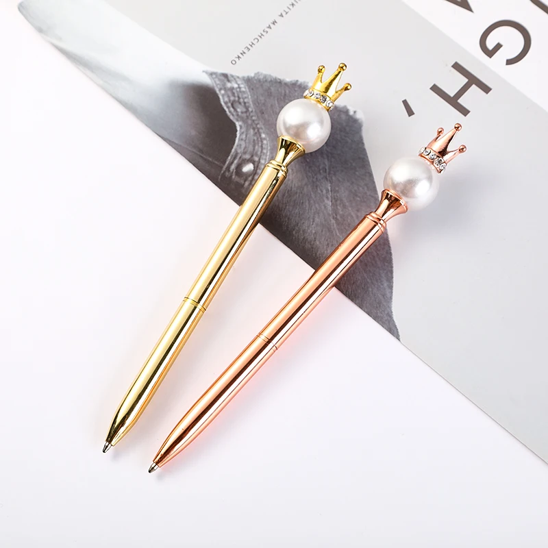 SHULI Cristal Pen 1.0mm Novelty Metal Love Diamond Crystal Globe Crown Pearl Wedding Bling Ball Point Pen With Customized LOGO
