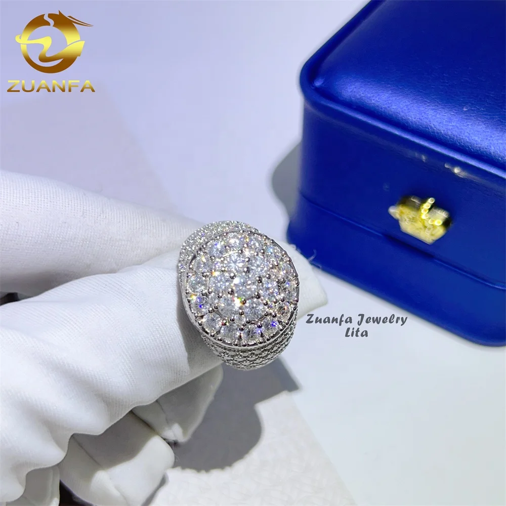 Zuafa jewelry hot sale iced out hip hop vvs diamond mens 925 sterling silver moissanite ring