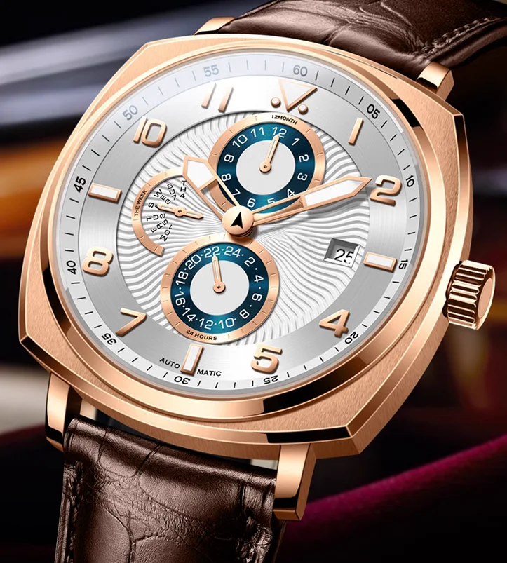 Latest stainless steel case calendar 24 hour show men automatic mechanical wristwatch