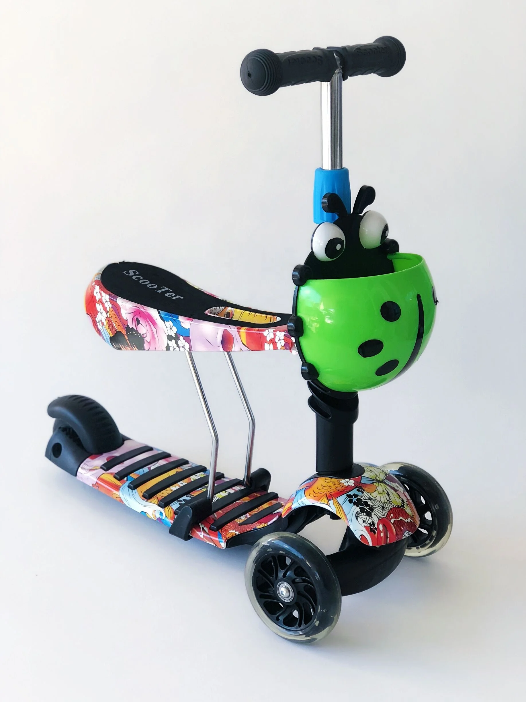 2021 Wholesale multifunction kids safety colorfull scooter LED Flashing PU Wheels toddler kick scooter