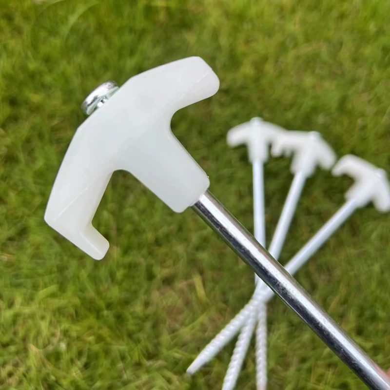 JW-139 Wholesale outdoor camping 25cm fluorescent metal tent pegs heavy duty screw thread luminous tent stakes