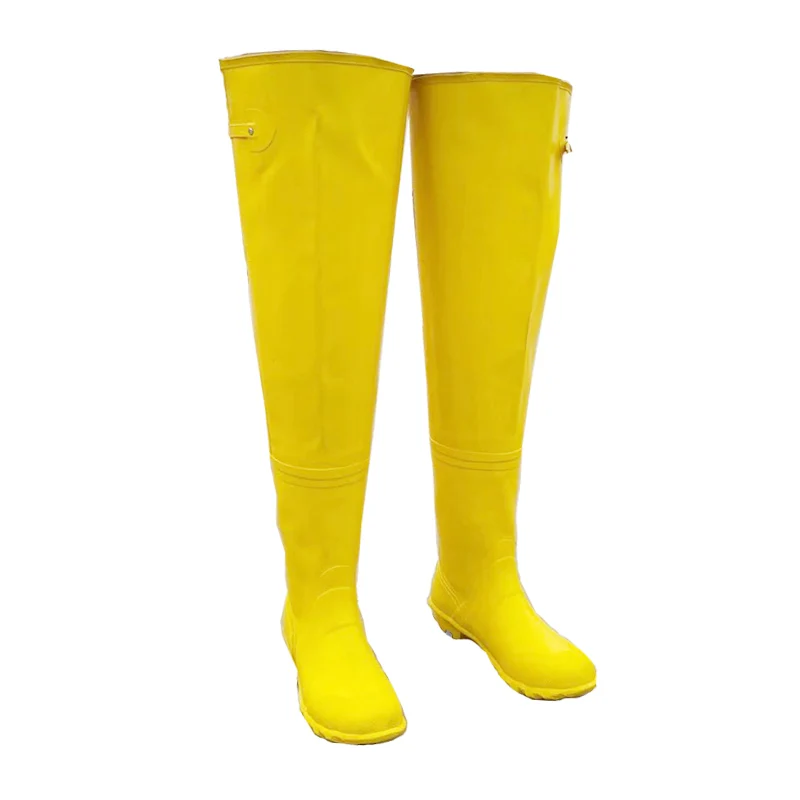 Custom OEM ODM Yellow Color Mens Thick Rubber Hip Waders Thigh Waders Waders For Fishing Aqua Farm