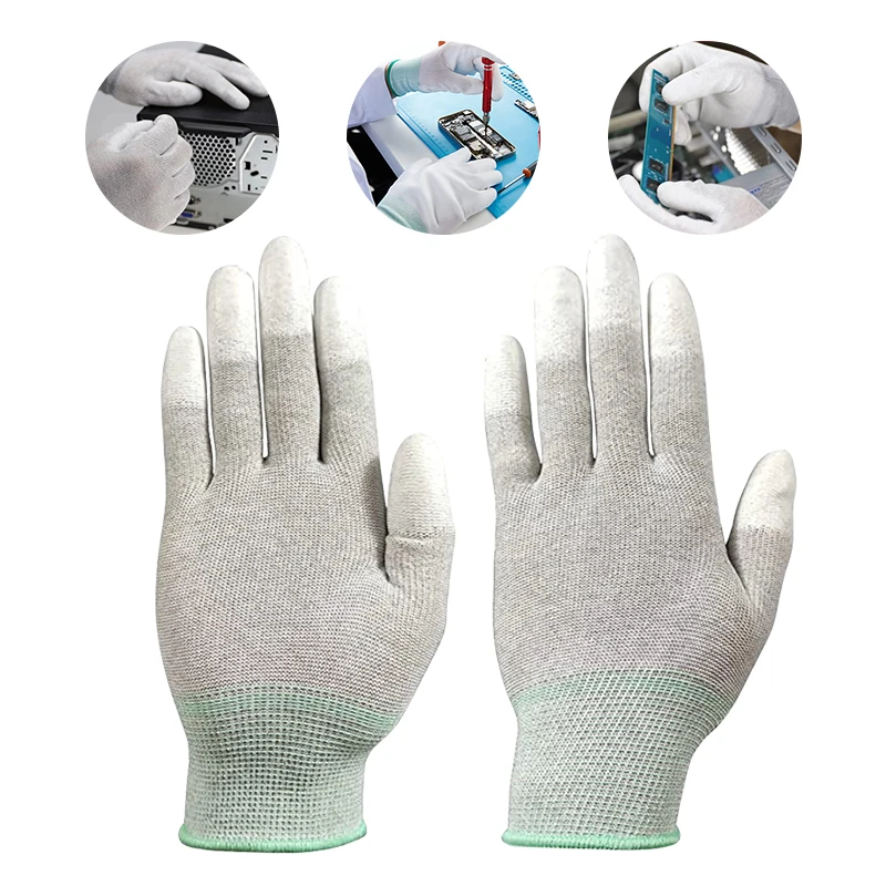 Esd-safe nylon knit gloves pu palm glove esd protection nylon carbon pu palm coated esd gloves