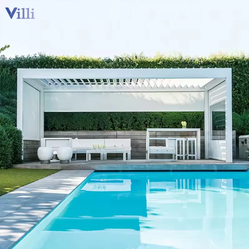 Louvered Pergola Easy Installation Remote Control Aluminum Shutter Sun Shade for Outdoor Garden