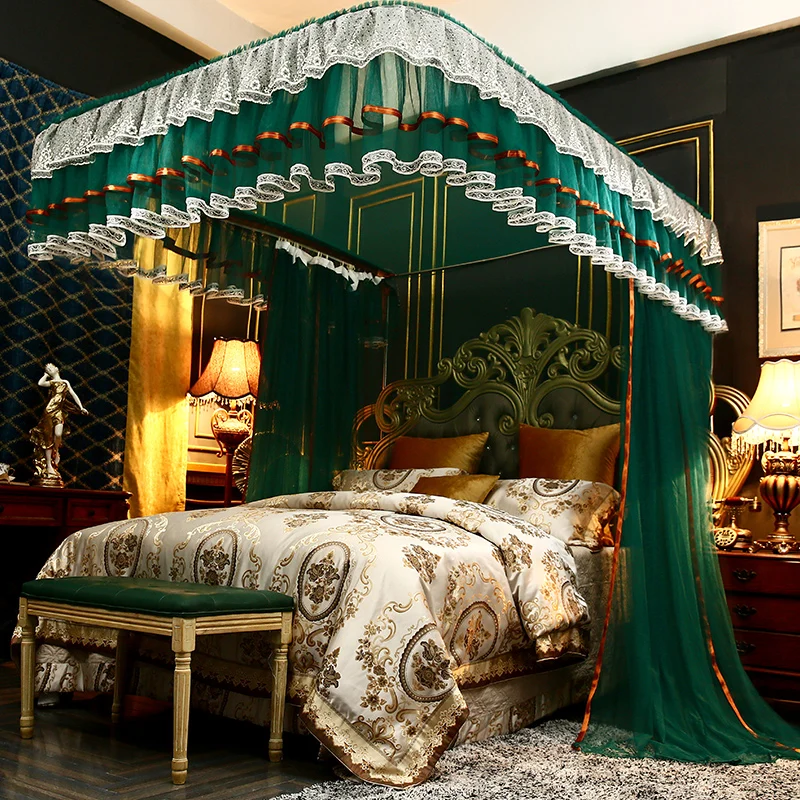 Palace Luxury Slide Guide Rail Full Size U Shape Free Standing Romantic Elegant Mosquito Net