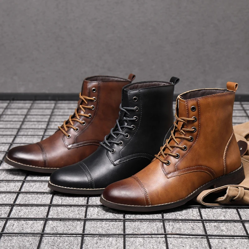 Plus Size 48 British Trend Men Casual Ankle Boots Leather Boots