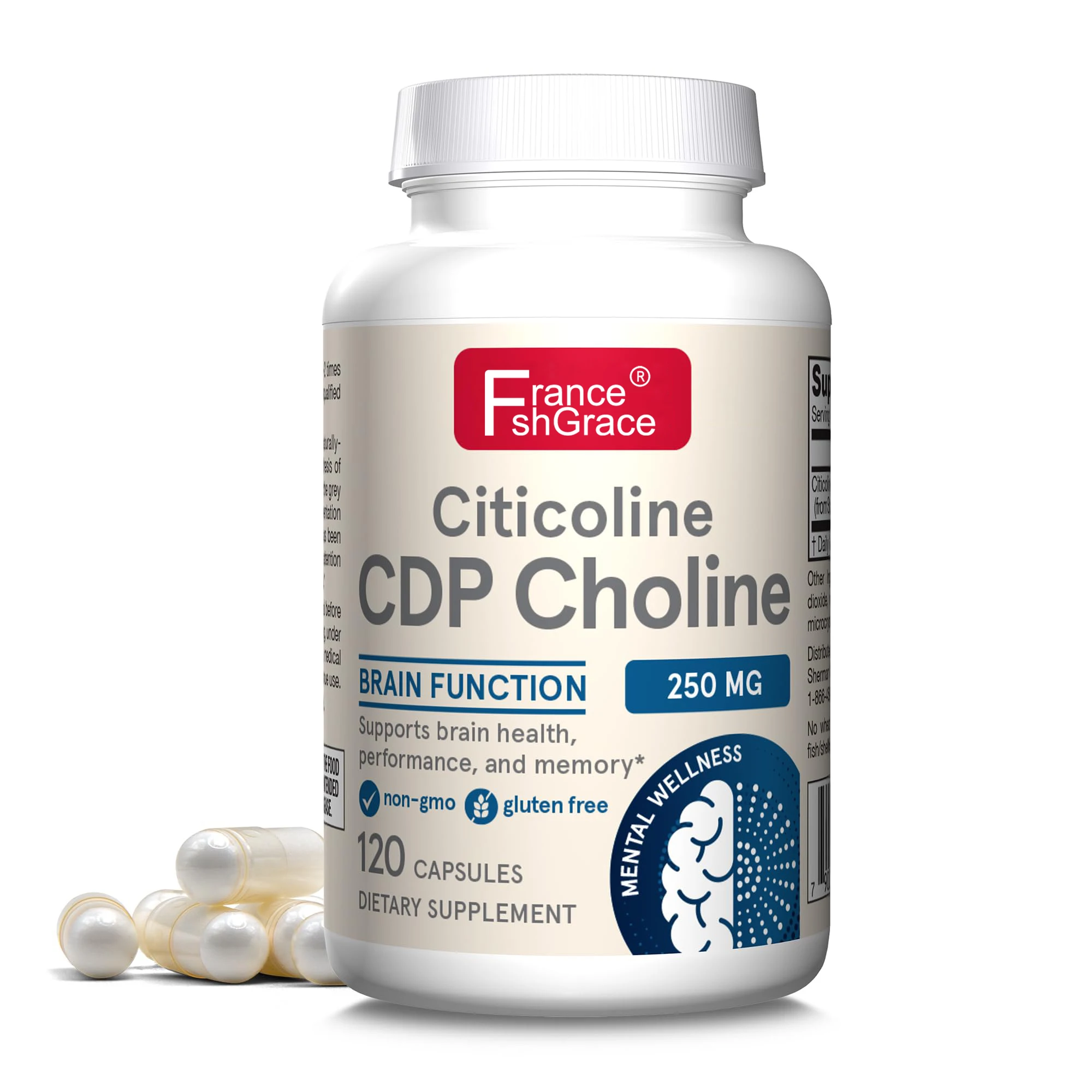 CDP Choline Veggie Capsules 250 mg Dietary Supplement for Memory and Brain Health
