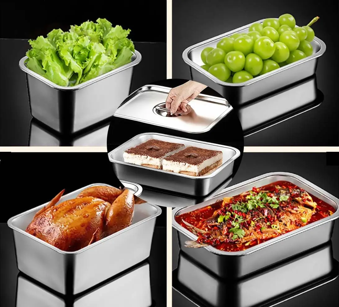 Stainless Steel Pans with Lid Steam Table Pan Stainless Steel Container Set Stackable Metal Steamer Pan Food Buffet Container