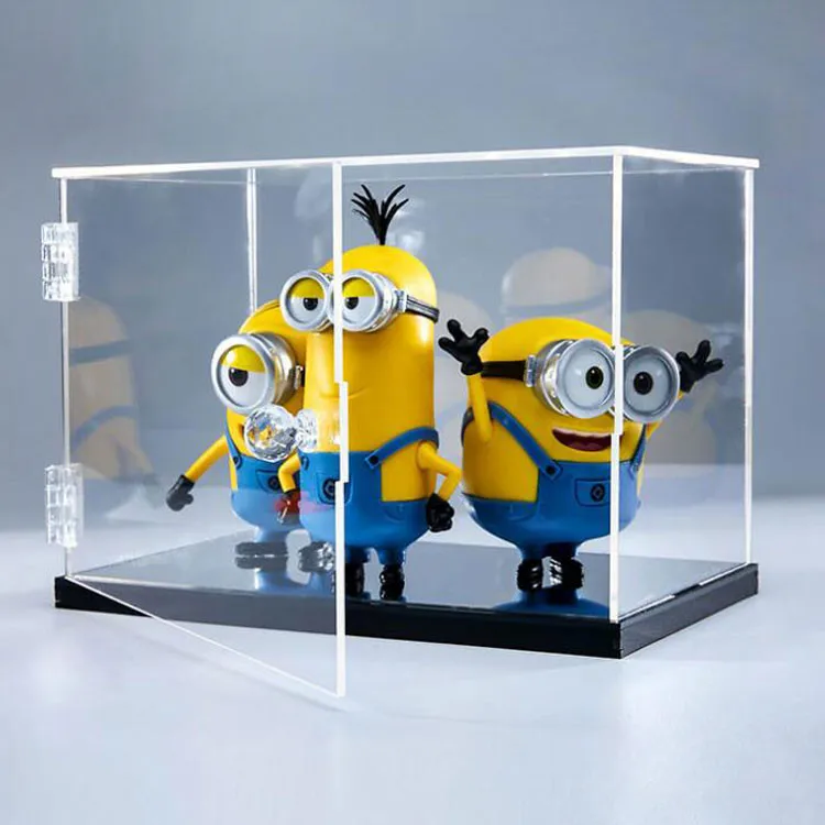 Wholesale figure display storage plexiglass boxes transparent acrylic box with black base