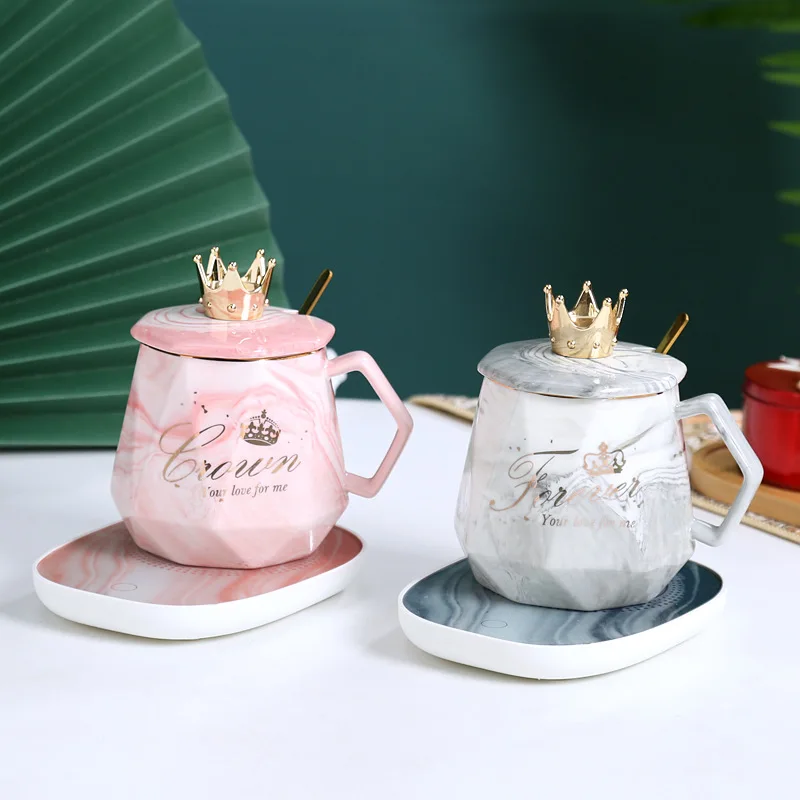 Wholesale 55 Degree Thermostatic Cup Gift Box Coffee Cup Set USB Automatic Heating Marble Mug with Gift Box