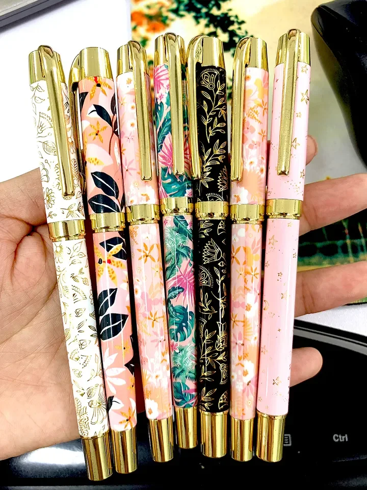 Promotional Gift Custom Flower Design Pen Heat Transfer Floral Print Metal Ball Pen