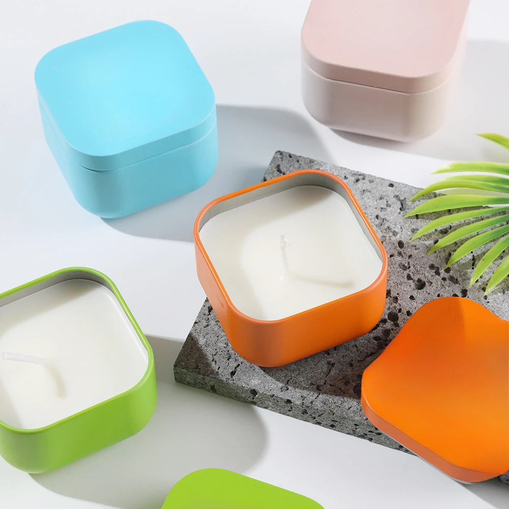 Color Candle Jar with Lid Scented Candles Container Candy Tea Storage Box Home Decor Metal Square Empty Candle Holders Lanterns