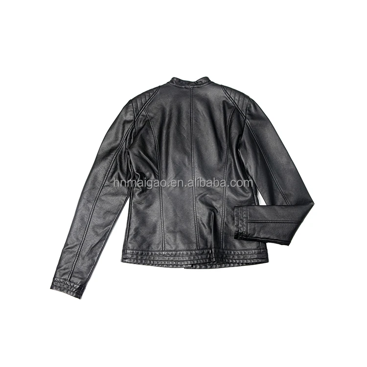 China casual plus size zipper motorcycle with stand collar PU leather jacket for women