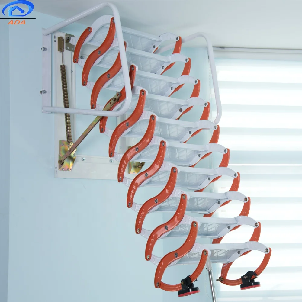 Orange Color Patented  Retractable Hanging Escape Telescopic Collapsible Ladder For Roof