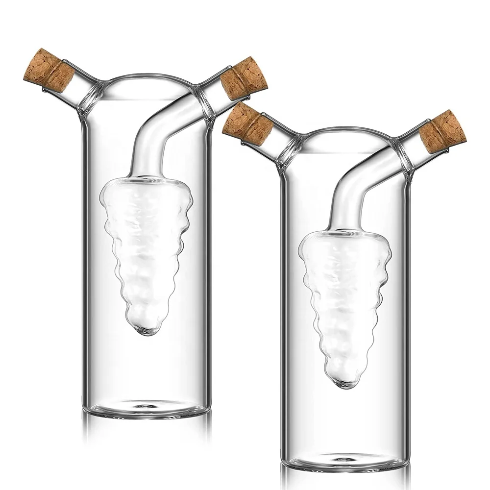 Oil and Vinegar Dispenser Set 2 In 1 Double Layer Glass Olive Oil Bottle with Cork Stoppers