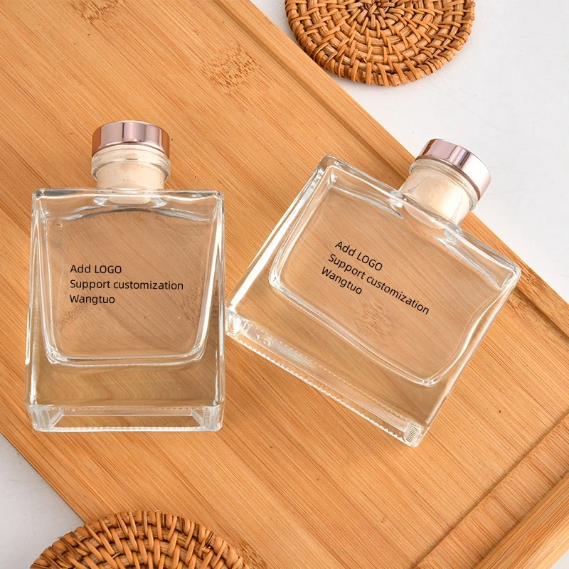 Reusable 100ml Empty Luxury Square Flat Clear Perfume Reed Glass Diffuser Bottle With Screw Lids Wholesale