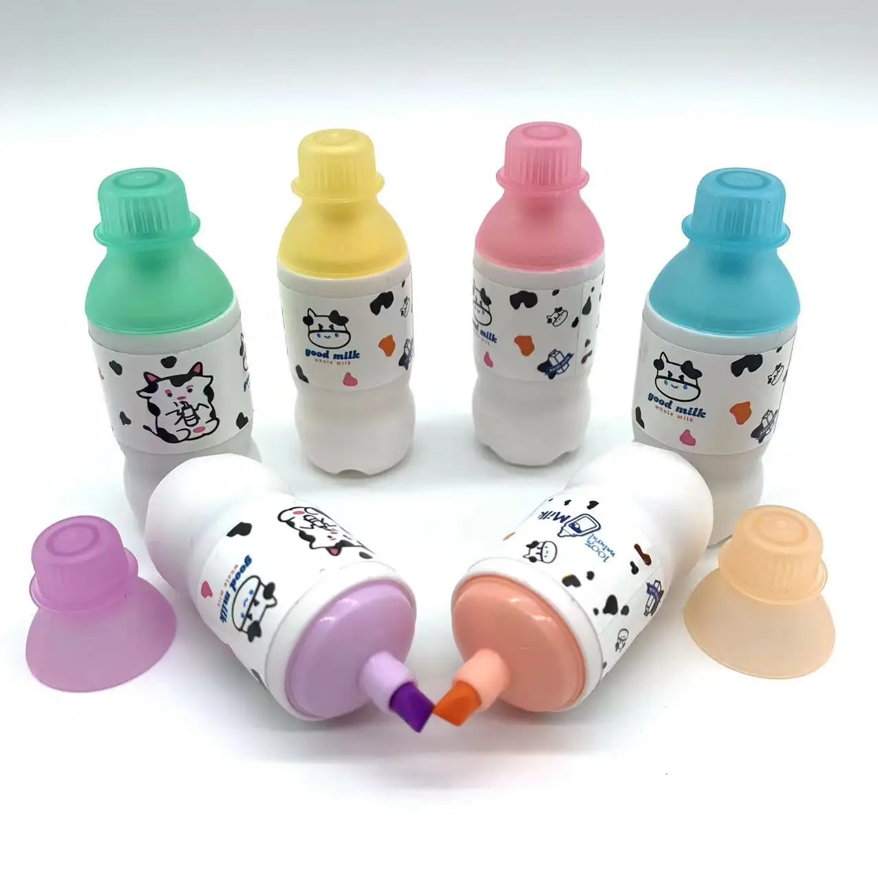 OEM Milk Bottle Shaped 6 pieces Planner Point Highlighting Marker Permanent Marker Pen for Girls and Boys