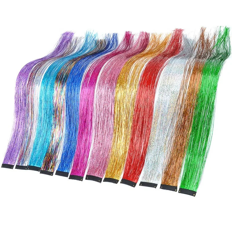 19.7 inches Shiny Party Highlights Glitter Super Bright Synthetic Tinsel Hair Extensions Clip in  Hair Tinsel