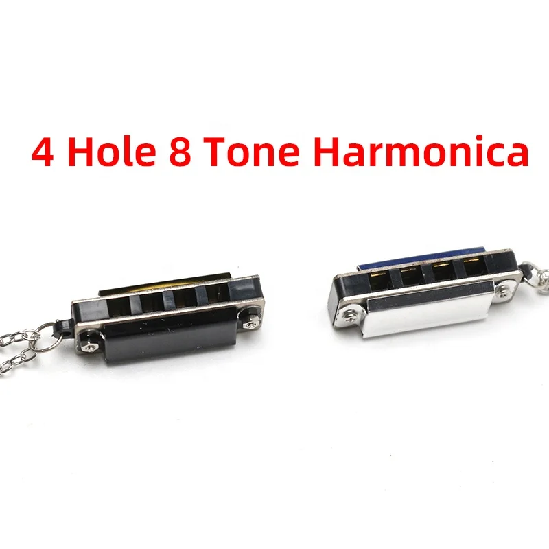 Necklace Style Metal Mini Harmonicas Music Harmonica Professional 4 Hole 8 Tone Harmonica, Metal Chain Necklace Style, Silver,