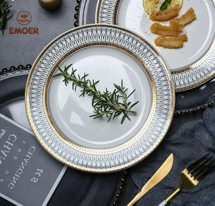 European creative transparent glass disk with gold edge bead pad plate hotel fruit dish Western tableware