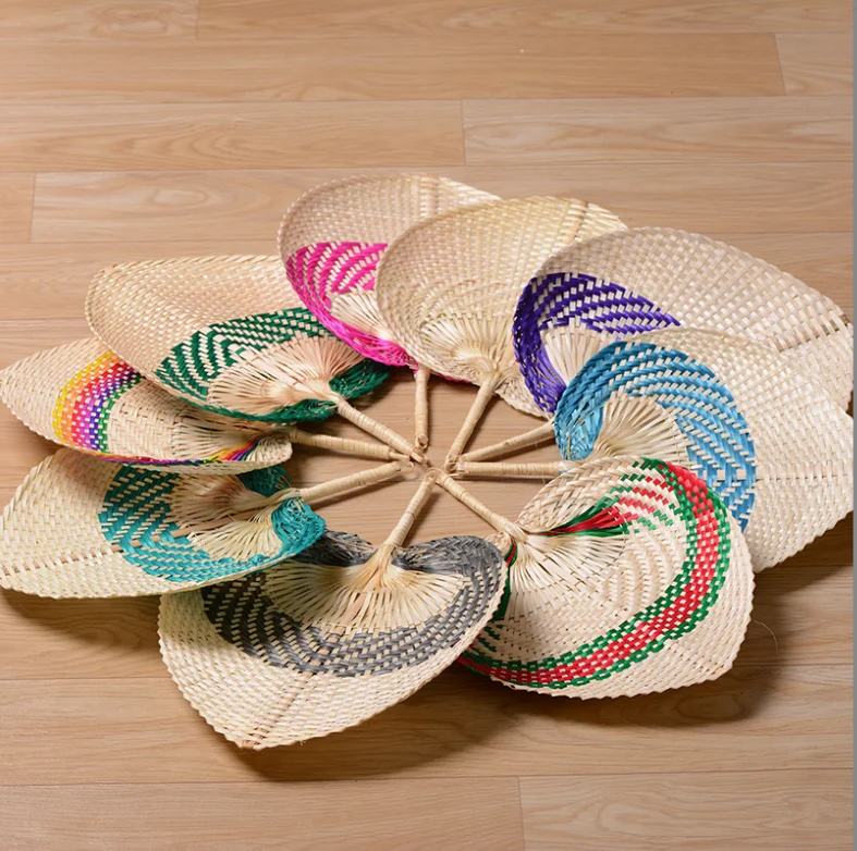 Peach artistic hand-made bamboo-woven summer cool color hand fan