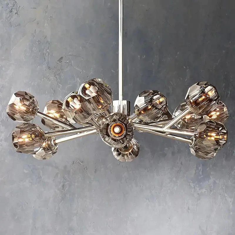 Dining Living Room Copper K9 black LED Crystal Ball Decorative boule smoke glass oval Ceiling Pendant Light Chandelier