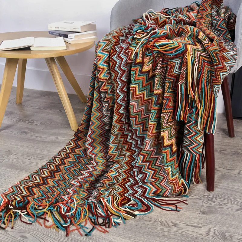 Travel Knitted Blankets Bohemian Sofa Blankets acrylic cheap korean blankets wholesale