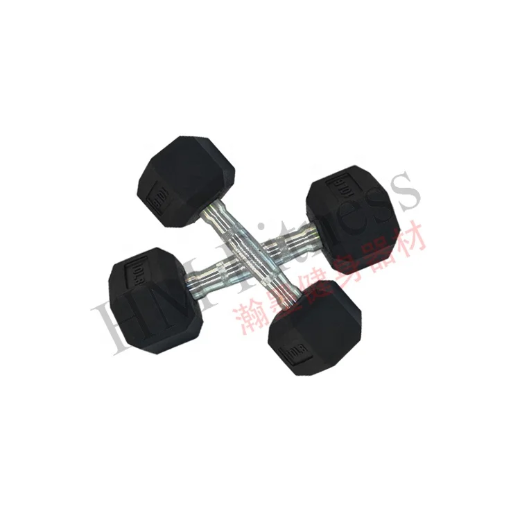 HM brand gym training durable customized logo hex rubber dumbbell weight lifting rubber coated hex dumbbells