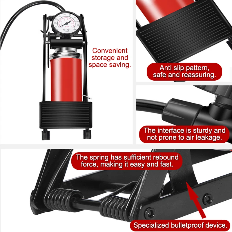 Ball inflator, mountain bike pedal inflator, football basketball single tube pedal high-pressure pump.
