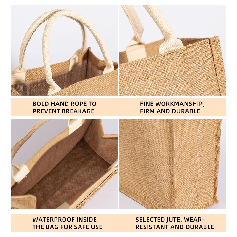 Hot Sale Big Capacity Jute Shopping Bags Customized Logo Printing Accept Hemp Tote Bag