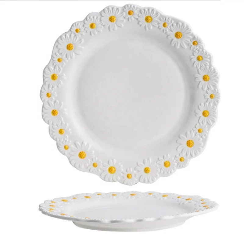 8/10inch Cute Small Daisy Flower Ceramic Plate Dinner Set Steak SnackTray Bakeware Kitchen Tableware