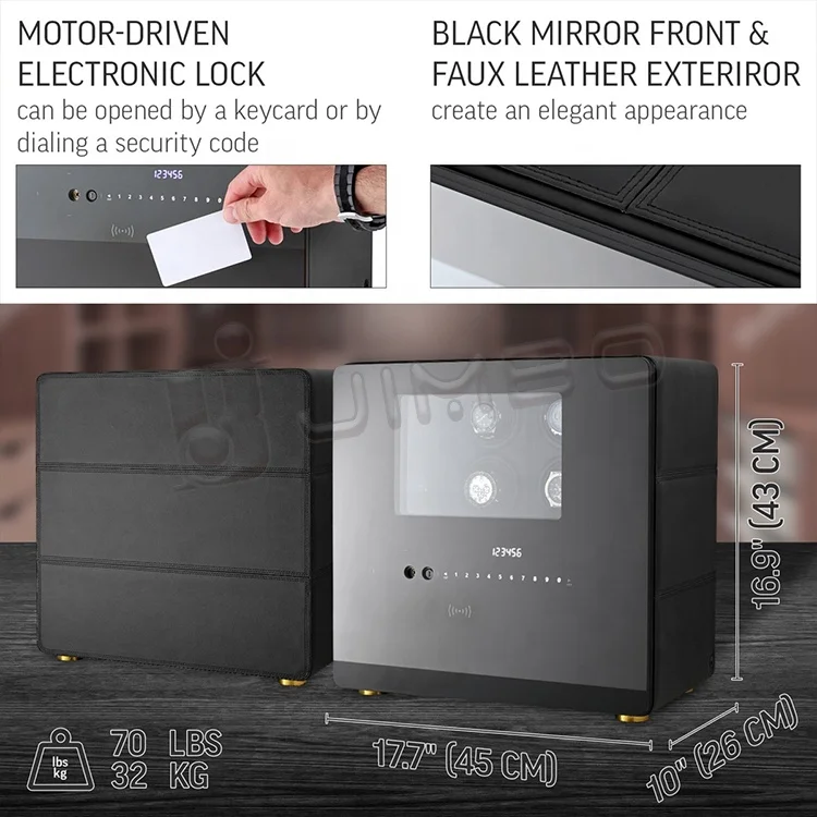 Watch Winder Safe for 12 Watches with Digital Lock and Alarm System (Black + Black)