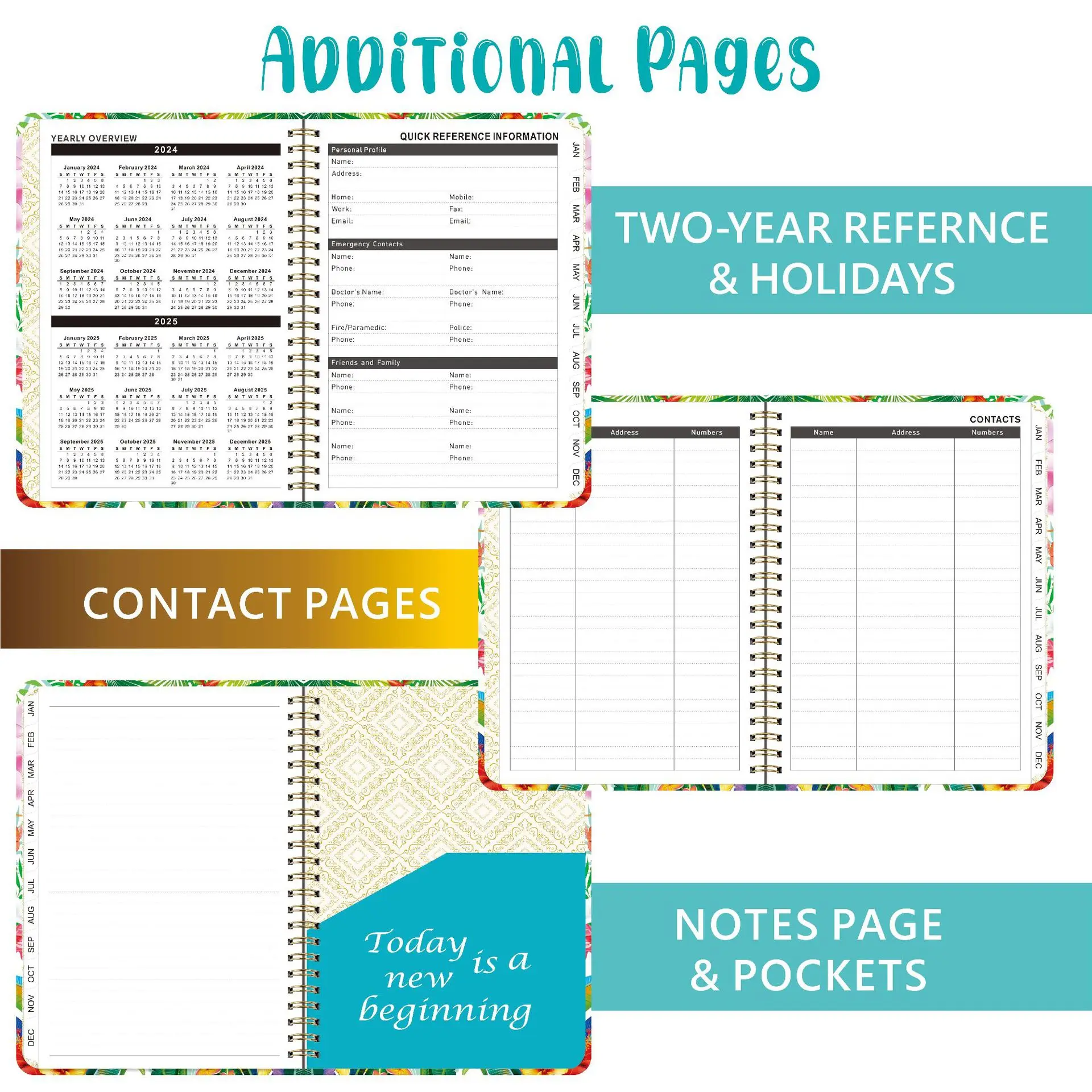2024 planner spiral bound Weekly & Monthly Jan 2024 - Dec 2024schedule book planner daily Hardcover Monthly Tabs Pocket bandage