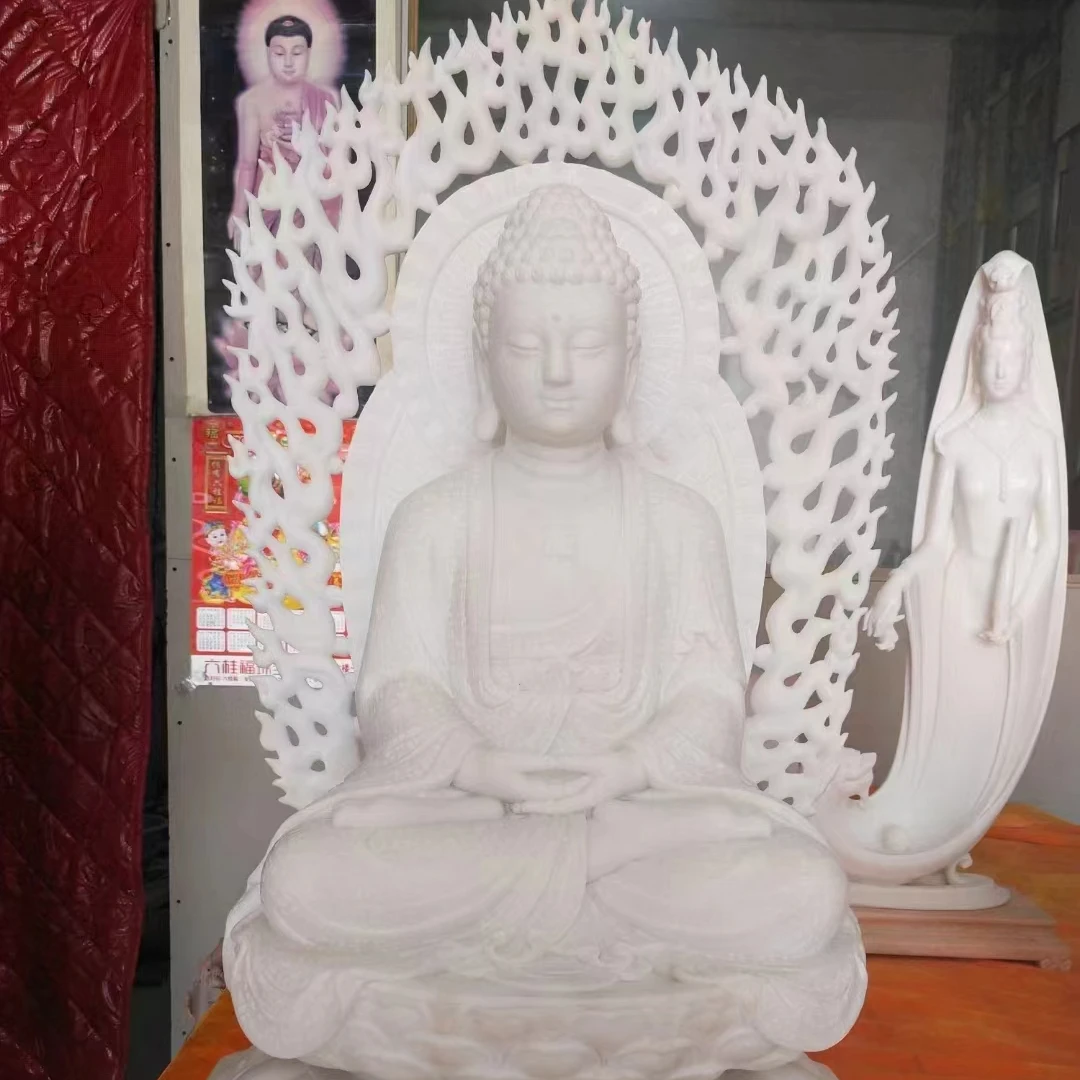 white jade marble Customized natural stone marble head sculpture temple decoration buddha figure statue
