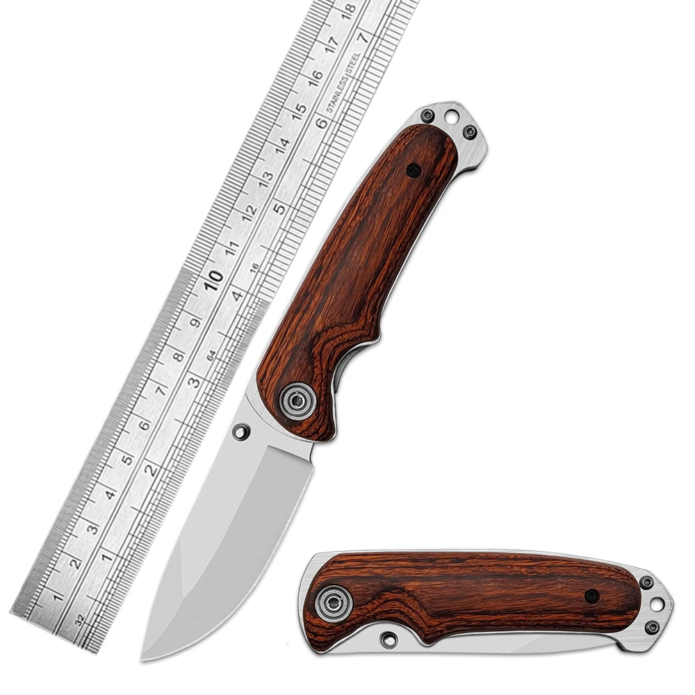 high quality outdoor hunting camping folding wooden handle pocket survival folding camping knife