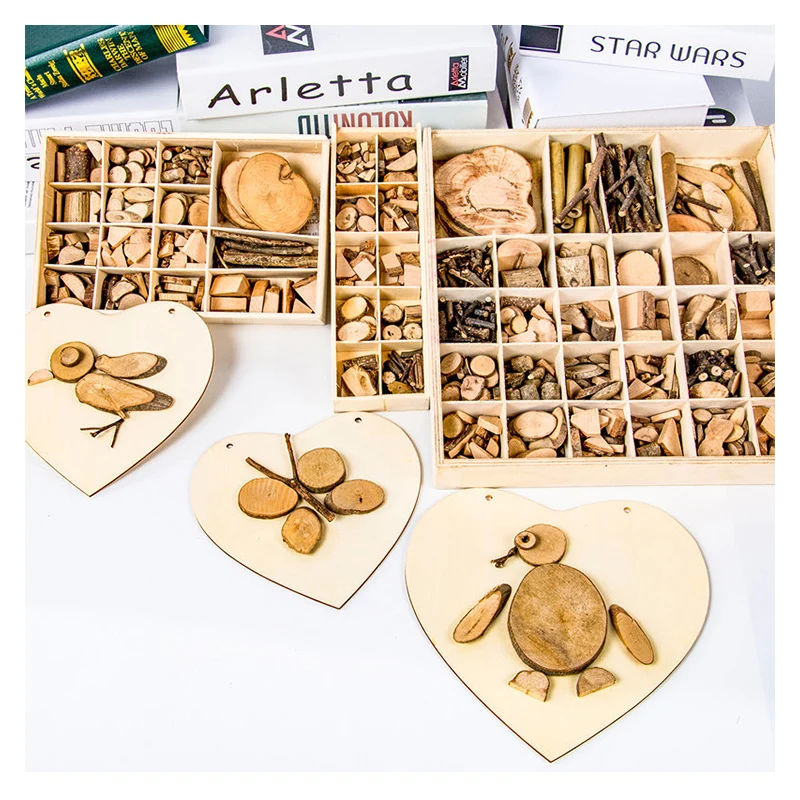 Wooden 3D puzzle DIY natural materials small wood chips and dry branches handmade toys