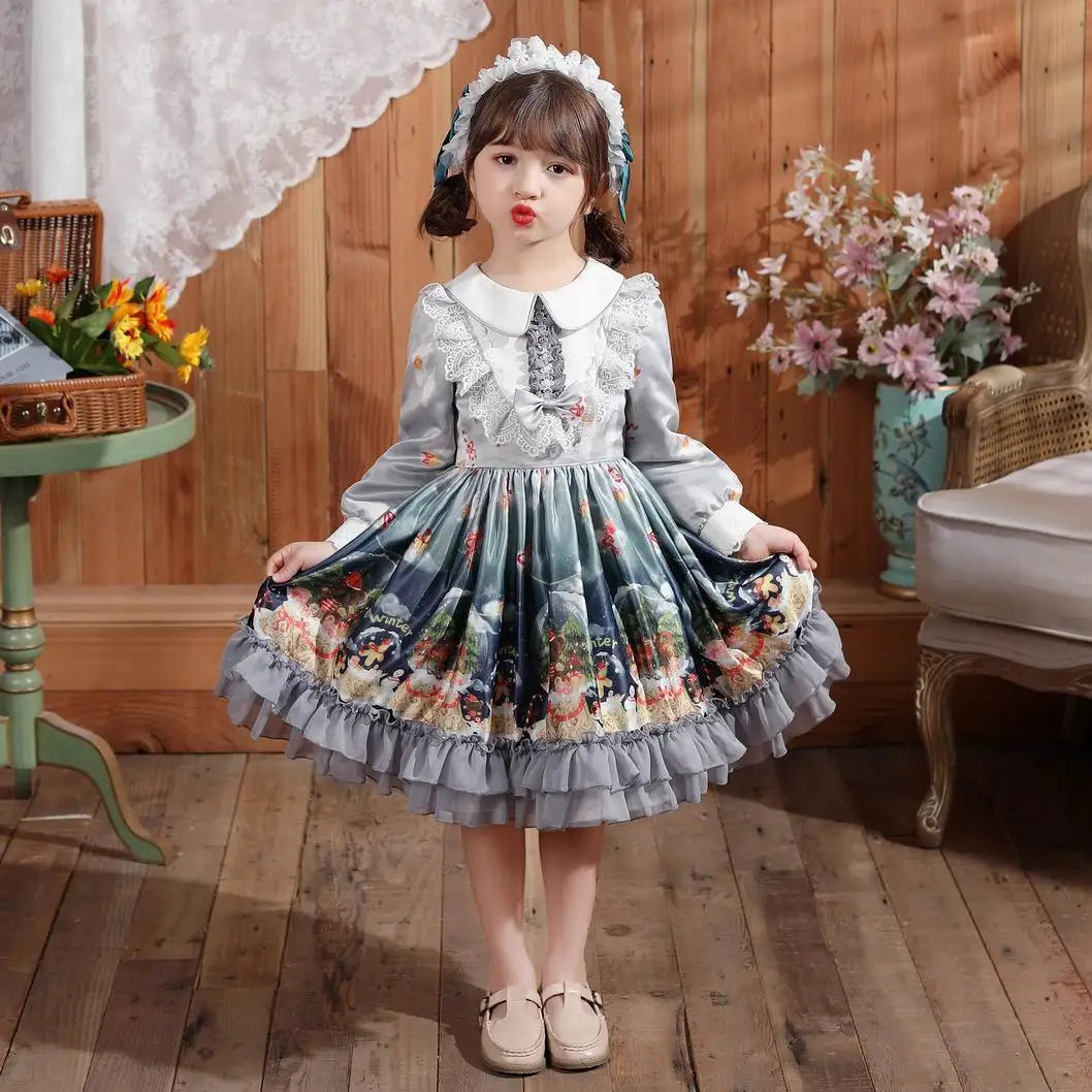 Toddler Baby Girl Autumn Winter Green Velvet Vintage Dresses Girls Ball Gown Princess Lolita Dress For Kids