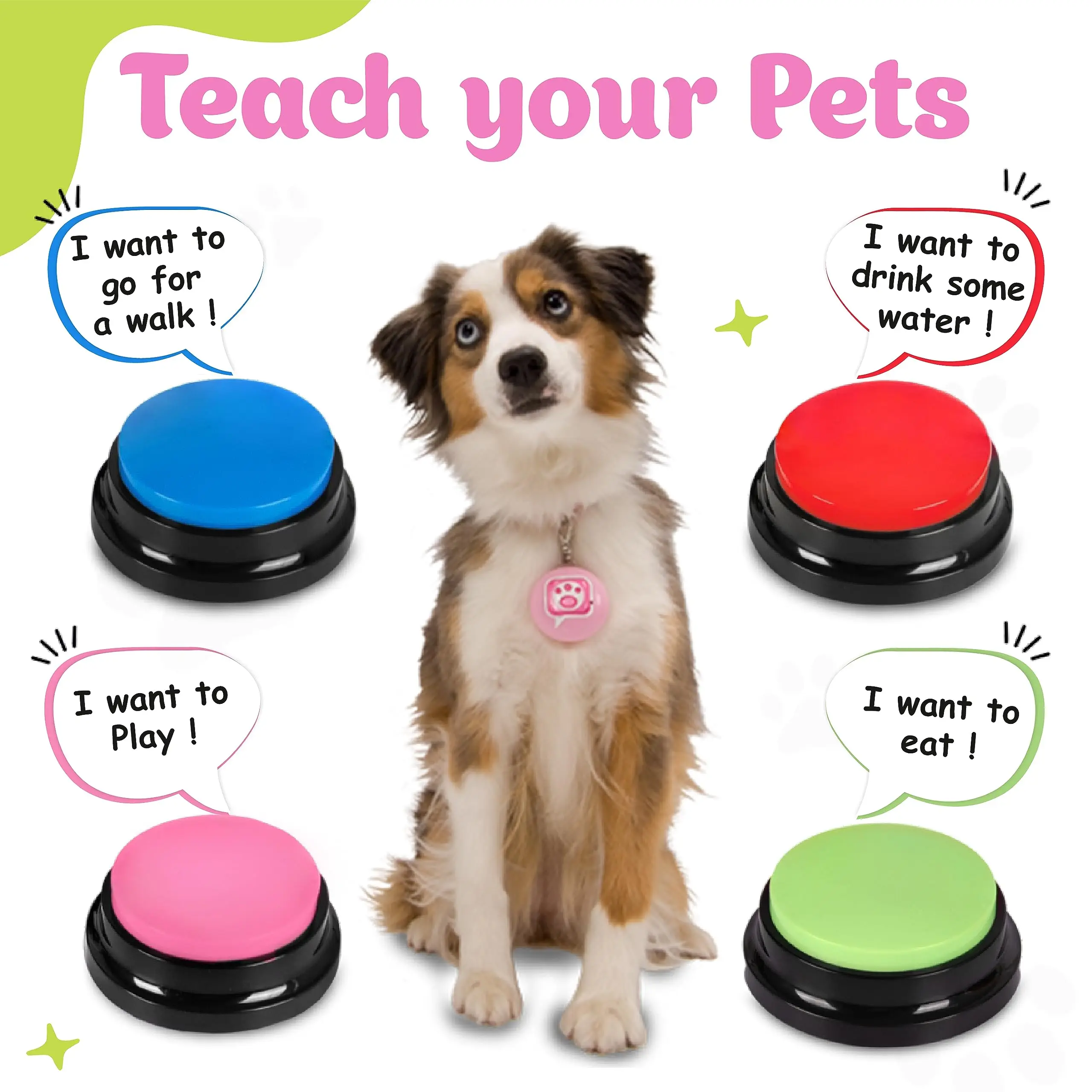 Dog Talking Buttons 4 Piece Set Teach Your Pet to Talk Training Dog for Communication Speech Buttons with Words Voice Record