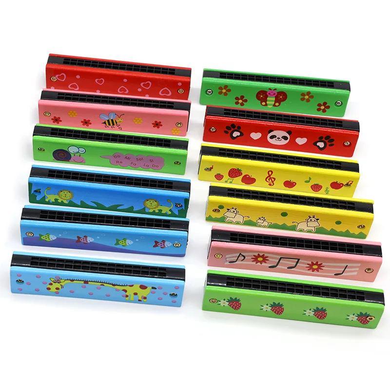 Music Toys 16 Holes double row can harmonica wooden toys Educational Instrument Cartoon